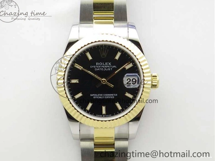 MiroTime 0203 WaterResistant Datejust 31mm 278273 SS YG BP Maker Best Edition Black Sticks Markers Dial on SS YG Oyster Bracelet 2718
